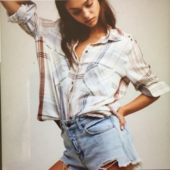 Free People Tops - Free People Plaid Button Down Long Sleeve Shirt